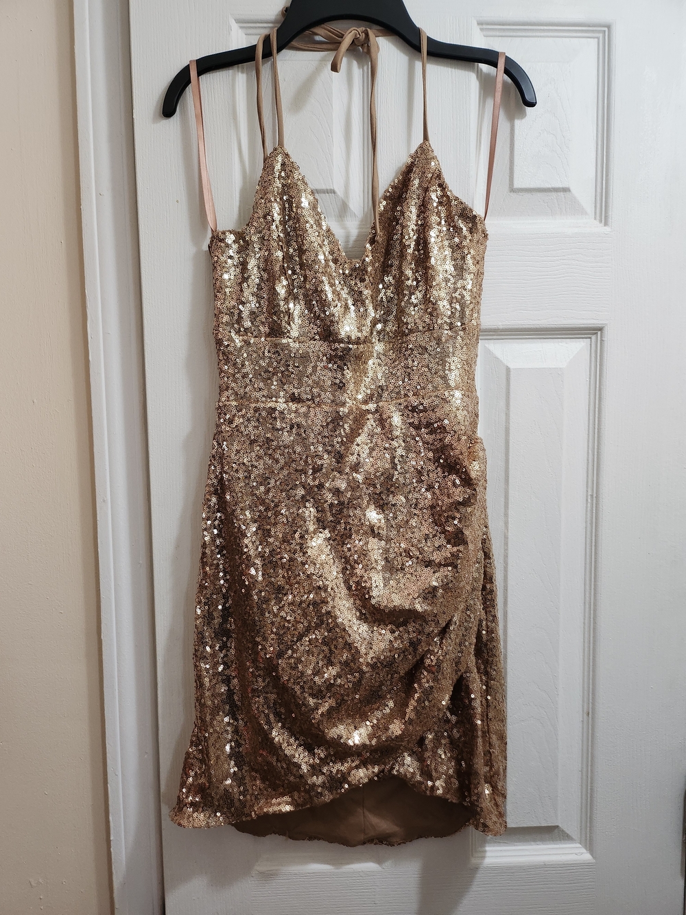 Windsor Gold Sequin Mini Dress with Halter Straps